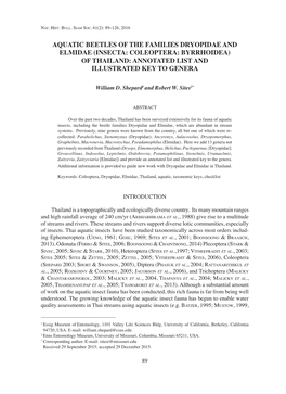 Aquatic Beetles of the Families Dryopidae and Elmidae (Insecta: Coleoptera: Byrrhoidea) of Thailand: Annotated List and Illustrated Key to Genera