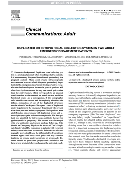 Duplicated Or Ectopic Renal Collecting System in Two Adult Emergency Department Patients