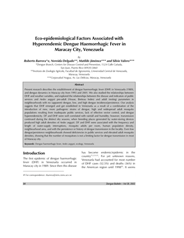 Eco-Epidemiological Factors Associated with Hyperendemic Dengue Haemorrhagic Fever in Maracay City, Venezuela