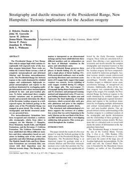 Stratigraphy and Ductile Structure of the Presidential Range, New Hampshire: Tectonic Implications for the Acadian Orogeny