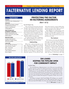 THE ALTERNATIVE LENDING REPORT Volume 1, No