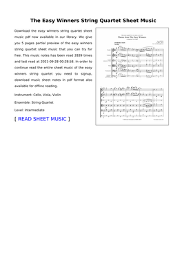 The Easy Winners String Quartet Sheet Music