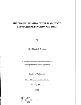 The Crystallisation of the Iraqi State: Geopolitical Function and Form