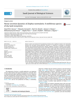 Nectar Secretion Dynamics of Ziziphus Nummularia: a Melliferous Species of Dry Land Ecosystems