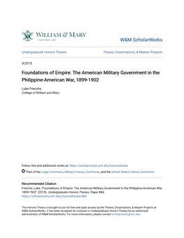 The American Military Government in the Philippine-American War, 1899-1902