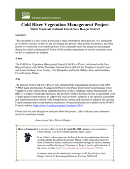 Cold River Vegetation Management Project White Mountain National Forest, Saco Ranger District