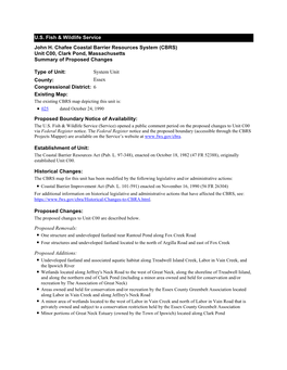 U.S. Fish & Wildlife Service Proposed Boundary Notice of Availability: John H. Chafee Coastal Barrier Resources System (CBRS