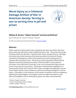 Moral Injury As a Collateral Damage Artifact of War in American Society: Serving in War to Serving Time in Jail and Prison