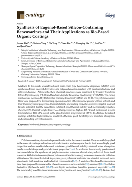 Synthesis of Eugenol-Based Silicon-Containing Benzoxazines and Their Applications As Bio-Based Organic Coatings