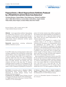 Frigocyclinone, a Novel Angucyclinone Antibiotic Produced