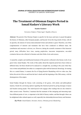 The Treatment of Ottoman Empire Period in Ismail Kadare's Literary