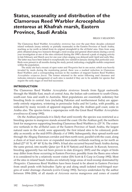 Status, Seasonality and Distribution of the Clamorous Reed Warbler Acrocephalus Stentoreus at Khafrah Marsh, Eastern Province, Saudi Arabia Brian S Meadows