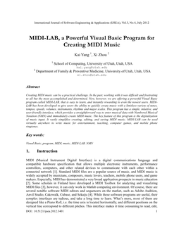 MIDI-LAB, a Powerful Visual Basic Program for Creating MIDI Music