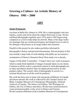 An Artistic History of Ottawa 1981 – 2000