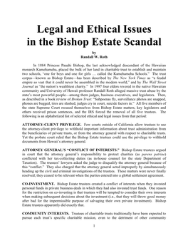 Legal and Ethical Issues in the Bishop Estate Scandal