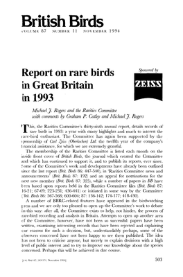 British Birds V'olume 87 NUMBER 11 NOVEMBER 1994