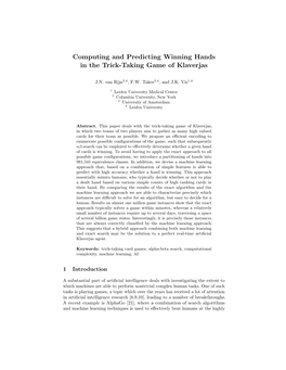 Computing and Predicting Winning Hands in the Trick-Taking Game of Klaverjas