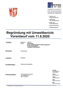 Begründung Mit Umweltbericht Vorentwurf Vom 11.8. 2020