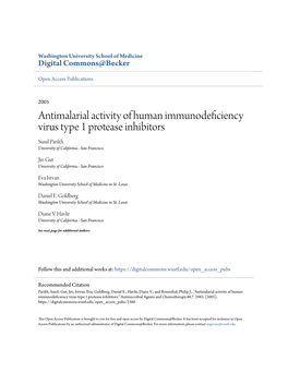 Antimalarial Activity of Human Immunodeficiency Virus Type 1 Protease Inhibitors Sunil Parikh University of California - San Francisco