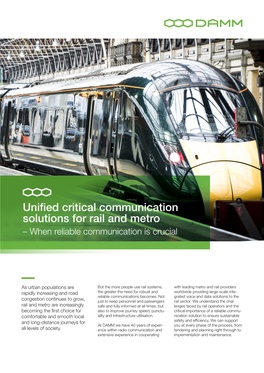 Unified Critical Communication Solutions for Rail and Metro – When Reliable Communication Is Crucial