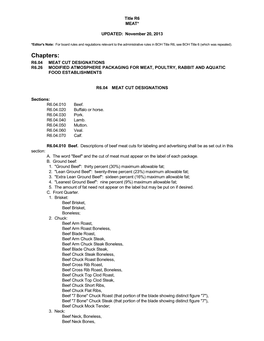 King County Board of Health Code, Title R6: Meat