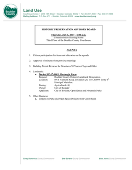 Land Use Courthouse Annex • 2045 13Th Street • Boulder, Colorado 80302 • Tel: 303.441.3930 • Fax: 303.441.4856 Mailing Address: P.O