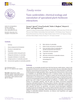 Toxic Cardenolides: Chemical Ecology and Coevolution of Specialized Plant–Herbivore Interactions