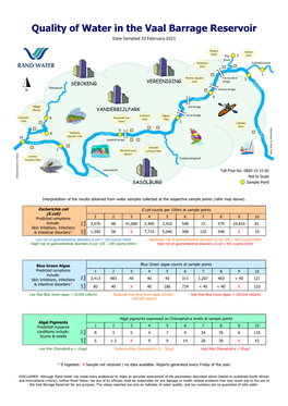 Quality of Water in the Vaal Barrage Reservoir Date Sampled 10 February 2021