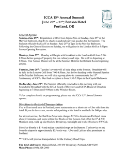 ICCA 15Th Annual Summit June 25Th – 27Th; Benson Hotel Portland, OR