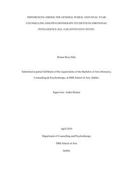 Differences Among the General Public and Final Year Counselling and Psychotherapy Students in Emotional Intelligence