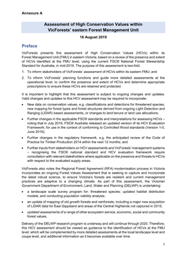 Assessment of High Conservation Values Within Vicforests' Eastern