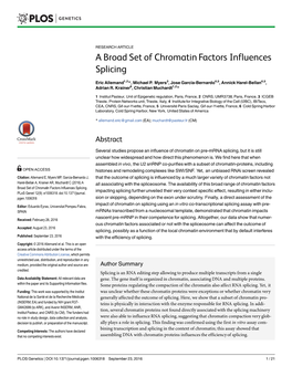 A Broad Set of Chromatin Factors Influences Splicing