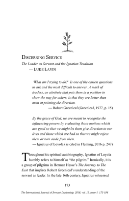 Discerning Service: the Leader As Servant and the Ignatian Tradition