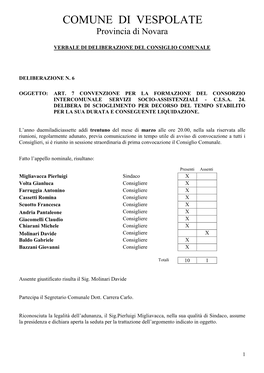 COMUNE DI VESPOLATE Provincia Di Novara