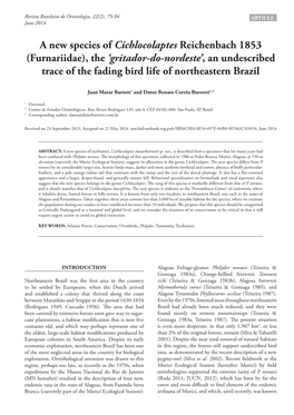 A New Species of Cichlocolaptes Reichenbach 1853 (Furnariidae), the ‘Gritador-Do-Nordeste’, an Undescribed Trace of the Fading Bird Life of Northeastern Brazil