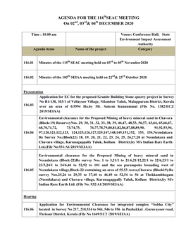 AGENDA for the 116 SEAC MEETING on 02 , 03 & 04