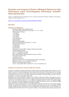 Extraction and Analysis of Sterols in Biological Matrices by High Performance Liquid Chromatography Electrospray Ionization Mass Spectrometry