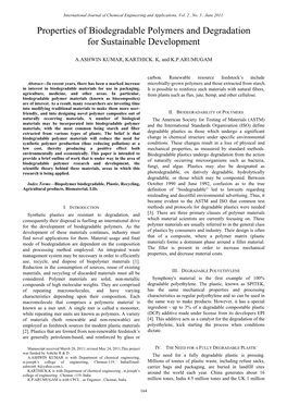 Properties of Biodegradable Polymers and Degradation for Sustainable Development