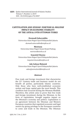 Capitulation and Siyasah Syar'iyah Al-Maliyah Impact On