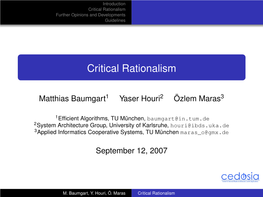 Critical Rationalism Further Opinions and Developments Guidelines