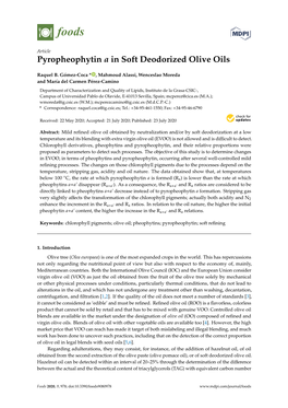 Pyropheophytin a in Soft Deodorized Olive Oils