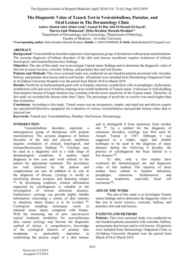 The Diagnostic Value of Tzanck Test in Vesiculobullous, Pustular, And