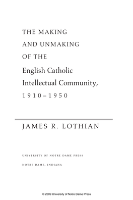 English Catholic Intellectual Community, 1 9 1 0 – 1 9 5 0