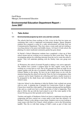 Environmental Education Department Report – June 2007