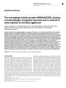 The Macrophage Soluble Receptor AIM/Api6/CD5L Displays a Broad Pathogen Recognition Spectrum and Is Involved in Early Response to Microbial Aggression