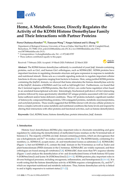 Heme, a Metabolic Sensor, Directly Regulates the Activity of the KDM4 Histone Demethylase Family and Their Interactions with Partner Proteins