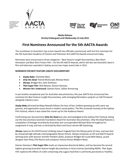 First Nominees Announced for the 5Th AACTA Awards