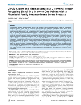 Glygly-CTERM and Rhombosortase: a C-Terminal Protein Processing Signal in a Many-To-One Pairing with a Rhomboid Family Intramembrane Serine Protease