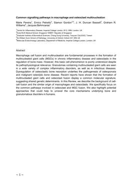 Common Signalling Pathways in Macrophage and Osteoclast Multinucleation