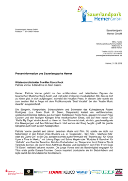 Presseinformation Des Sauerlandparks Hemer